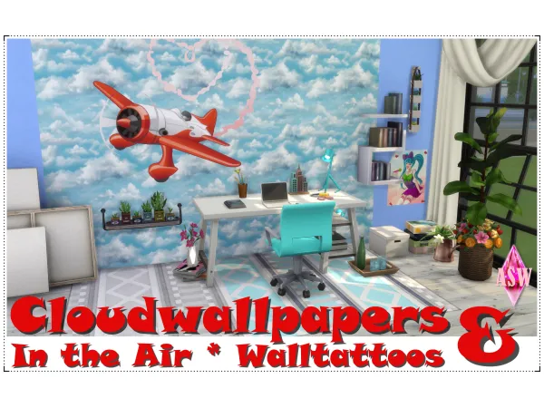 Maxis Match Cloud Wallpapers In the Air Walltattoos by Annett's Sims 4 Welt ASW - The Sims 4 Custom Content