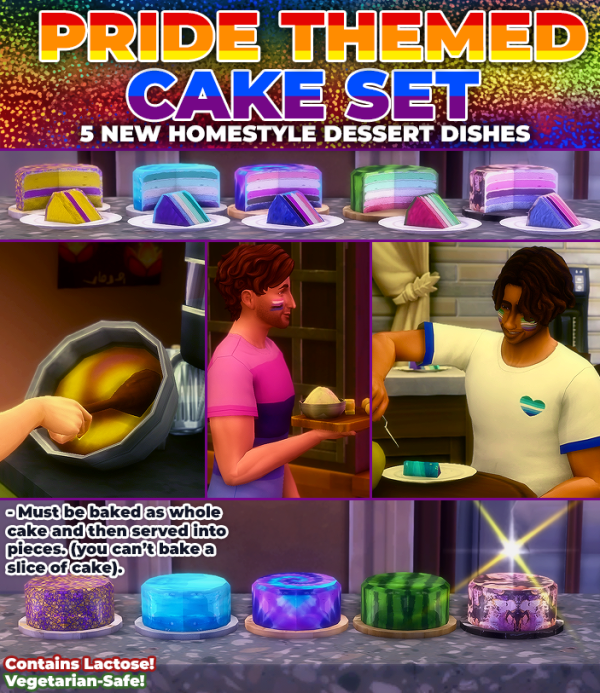 Maxis Match Pride Cakes 2023 5 New Custom Recipes by simsfinds - The Sims 4 Custom Content