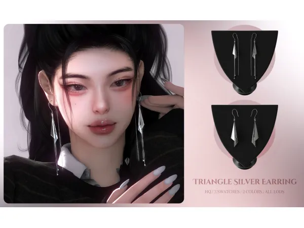 Alpha Triangle Silver Earring by Chih - The Sims 4 Custom Content