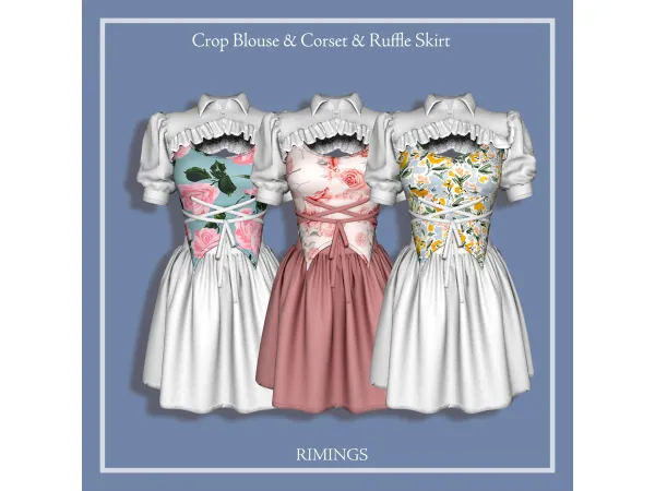 Alpha [RIMINGS] Crop Blouse Corset Ruffle Skirt - The Sims 4 Custom Content