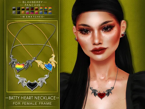 Alpha BATTY HEART NECKLACE F M Blahberry Pancake by blahberry-pancake - The Sims 4 Custom Content