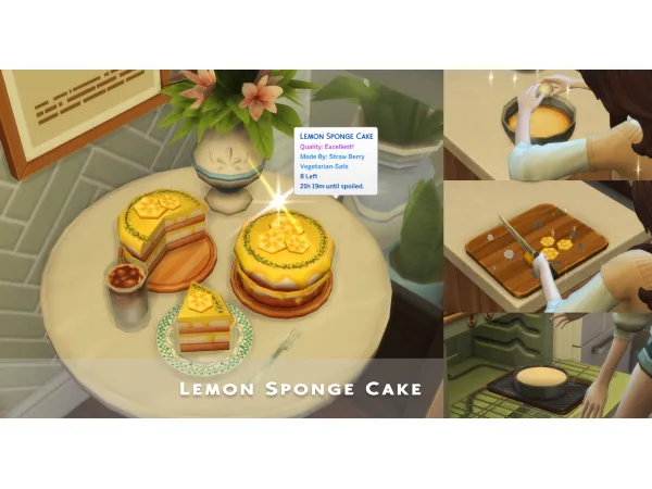 Maxis Match June 2023 Recipe_Lemon Sponge Cake by ONI - The Sims 4 Custom Content