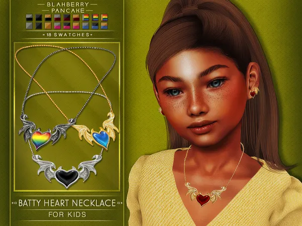 Alpha BATTY HEART NECKLACE EARRINGS FOR KIDS Blahberry Pancake - The Sims 4 Custom Content