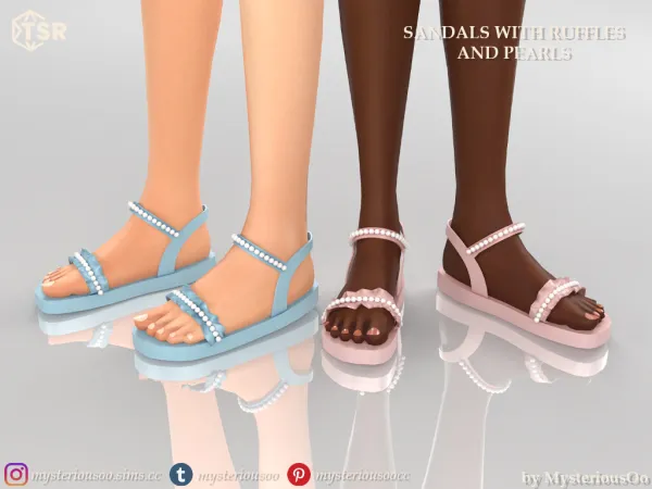 Mix Sandals with ruffles and pearls in 15 colors - The Sims 4 Custom Content