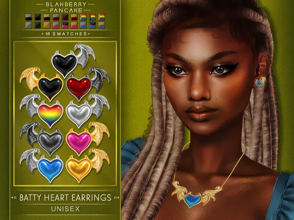 Alpha BATTY HEART EARRINGS Blahberry Pancake by blahberry-pancake - The Sims 4 Custom Content