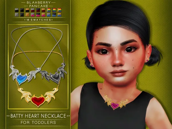 Alpha BATTY HEART NECKLACE EARRINGS FOR TODDLERS Blahberry Pancake by blahberry-pancake - The Sims 4 Custom Content