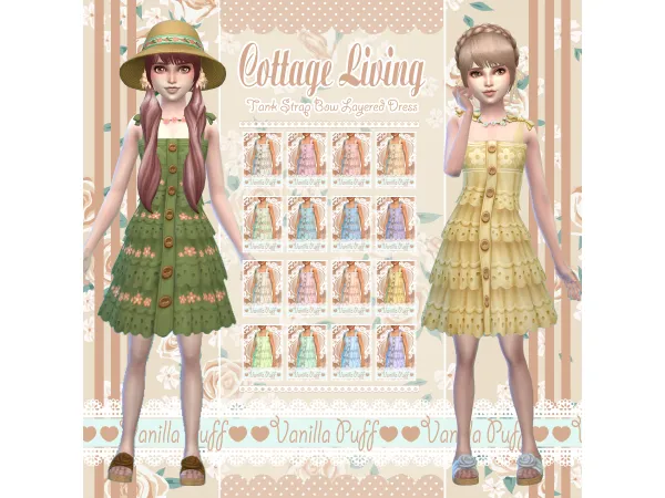 Maxis Match Vanilla Puff Sims 4 Clothes COTTAGE LIVING Cottage Tank Strap Bow Layered Dress (Child) by Vanilla Puff Sims CC - The Sims 4 Custom Content