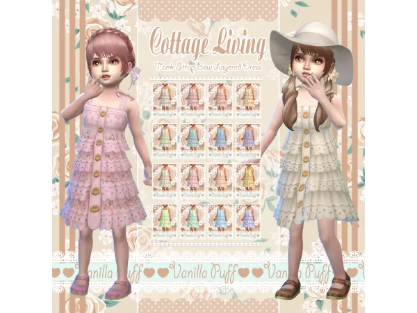 Maxis Match Vanilla Puff Sims 4 Clothes COTTAGE LIVING Cottage Tank Strap Bow Layered Dress (Toddler) by Vanilla Puff Sims CC - The Sims 4 Custom Content