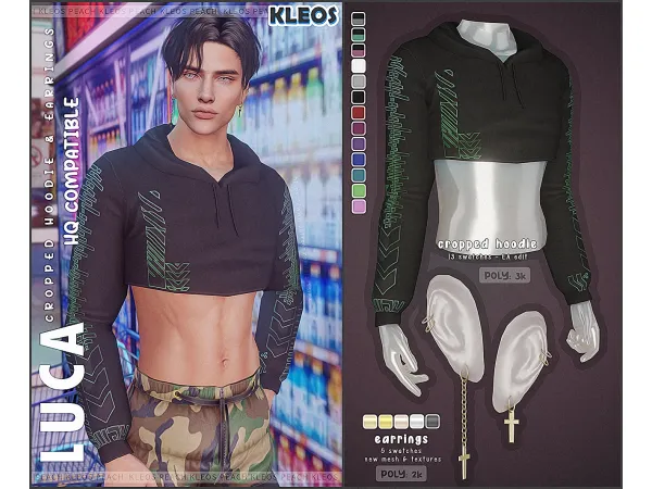 Alpha Luca Cropped Hoodie Earrings - The Sims 4 Custom Content