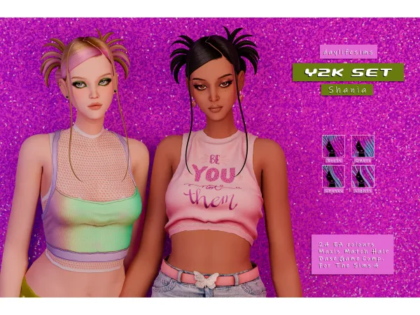 Maxis Match Y2K HAIR SET Shania by Daylife Sims - The Sims 4 Custom Content