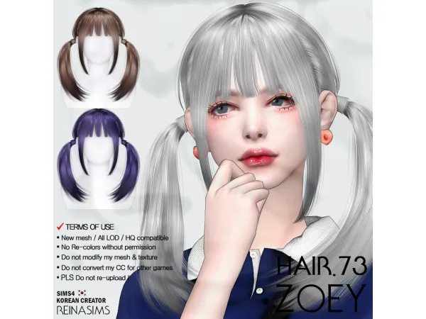 Alpha Reina_TS4_Zoey hair by Reina Sims4 - The Sims 4 Custom Content