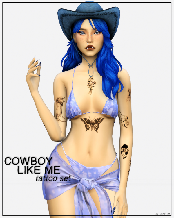 Mix cowboy like me tattoo set by lotuswhimcc - The Sims 4 Custom Content