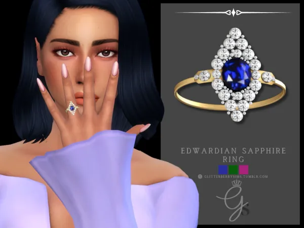 Alpha Edwardian Sapphire Ring by Glitterberry Sims - The Sims 4 Custom Content