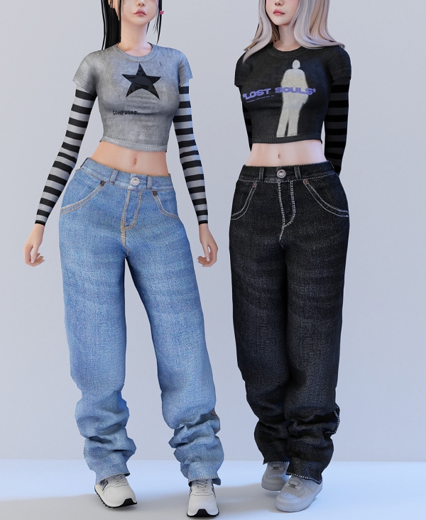 Alpha Navy jeans X Top long sleeve by babyetears - The Sims 4 Custom Content