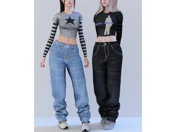 Alpha Navy jeans X Top long sleeve - The Sims 4 Custom Content