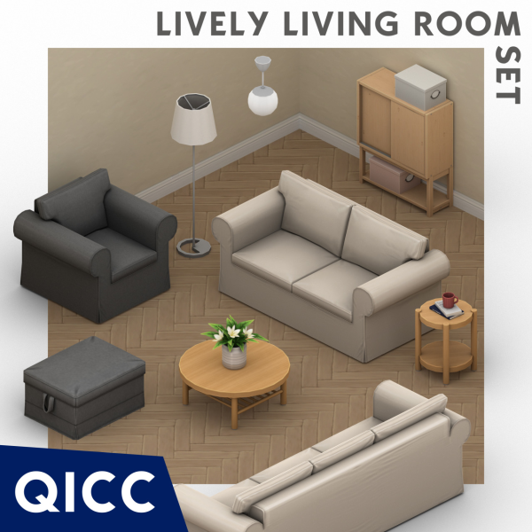 Maxis Match Lively Living Room Set by itsqicc - The Sims 4 Custom Content