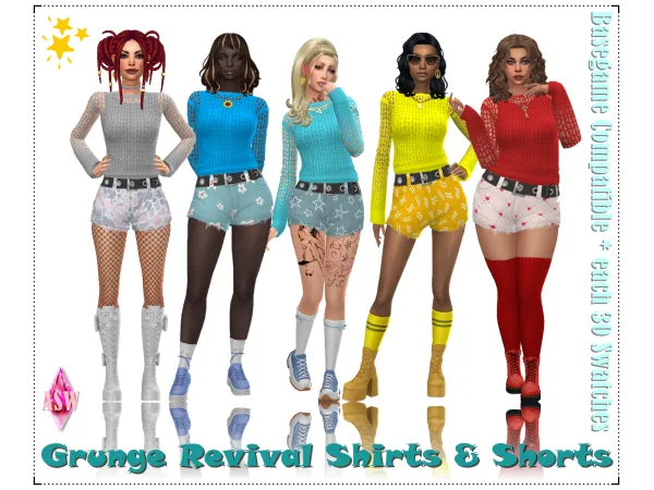 Maxis Match Grunge Revival Shirts Shorts by Annett's Sims 4 Welt ASW - The Sims 4 Custom Content