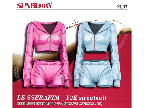 Alpha [SUNBERRY] LE SSERAFIM Y2K sweatsuit 2337 - The Sims 4 Custom Content