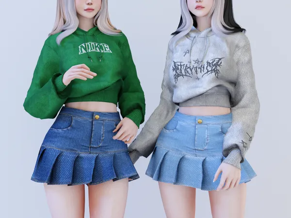 Alpha Shawty hoodie Mini denim skirt - The Sims 4 Custom Content