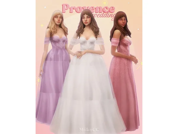 Maxis Match Provence wedding set dresses hairstyle by Miiko - The Sims 4 Custom Content