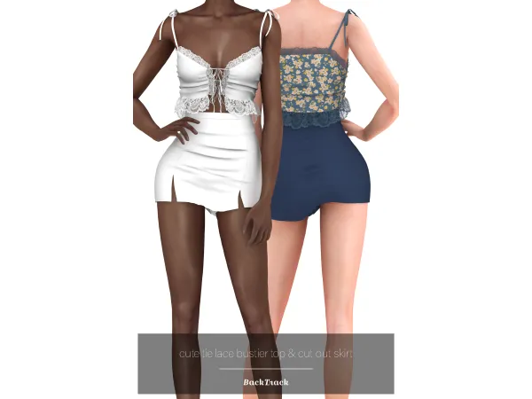 Alpha Cute Tie Lace Bustier Top Cut Out Skirt by backtrackcc - The Sims 4 Custom Content
