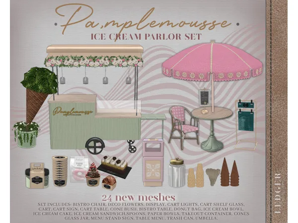 Sims 4 Alpha Food CC: Pamplemousse Ice Cream Parlor (The Atelier Tier) Ledger Atelier
