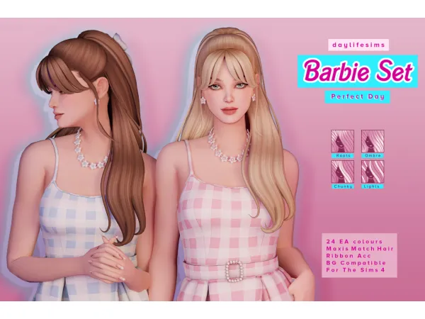 Maxis Match BARBIE HAIR SET Perfect Day by Daylife Sims - The Sims 4 Custom Content