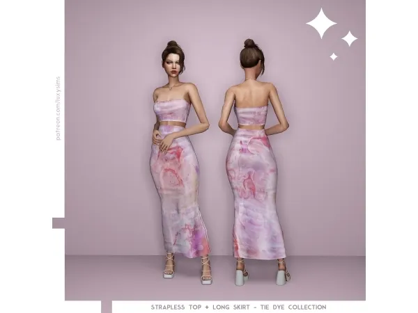 Alpha Strapless Top Long Skirt Tie Dye Collection - The Sims 4 Custom Content