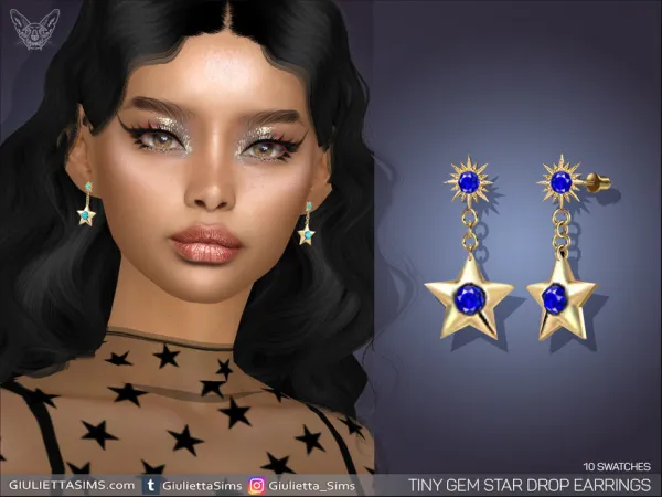 Alpha Tiny Gem Star Drop Earrings - The Sims 4 Custom Content
