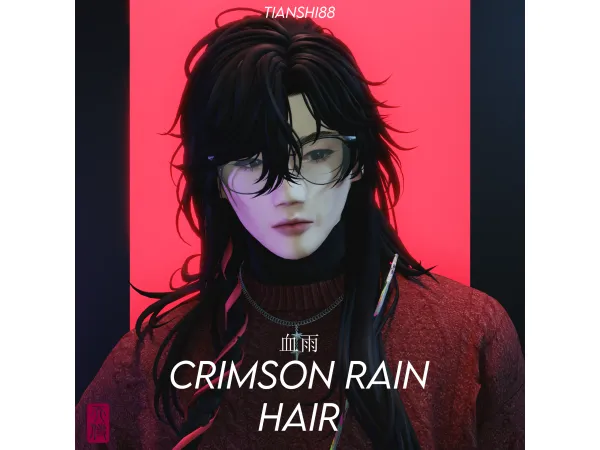 Maxis Match 血雨 CRIMSON RAIN HAIR by TIANSHI - The Sims 4 Custom Content
