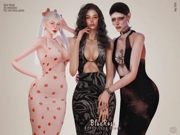 Alpha Bonny Long Dress Bluerose - The Sims 4 Custom Content