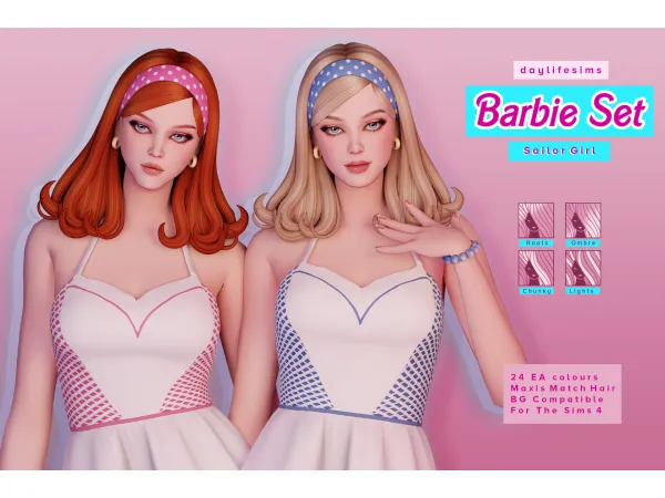 Maxis Match BARBIE HAIR SET Sailor Girl by daylifesims - The Sims 4 custom content