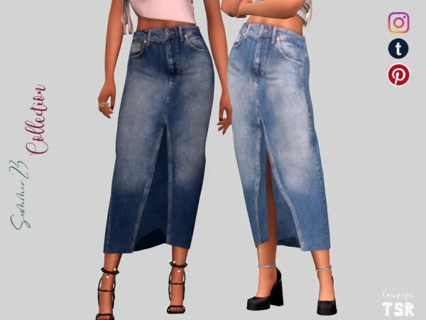 Alpha Denim midi skirt SK477 - The Sims 4 Custom Content