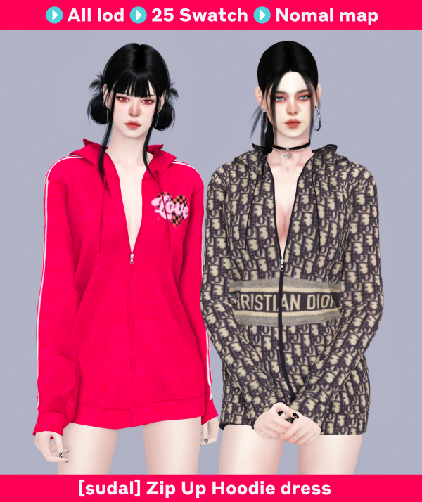 Alpha [sudal] Zip Up Hoodie dress sims by simsfinds - The Sims 4 Custom Content