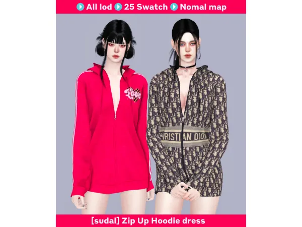 Alpha [sudal] Zip Up Hoodie dress sims by sudal - The Sims 4 Custom Content