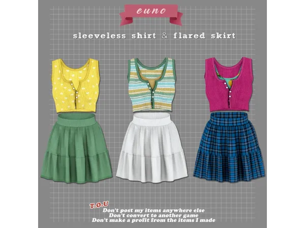 Alpha sleeveless shirt flared skirt by euno sims - The Sims 4 Custom Content