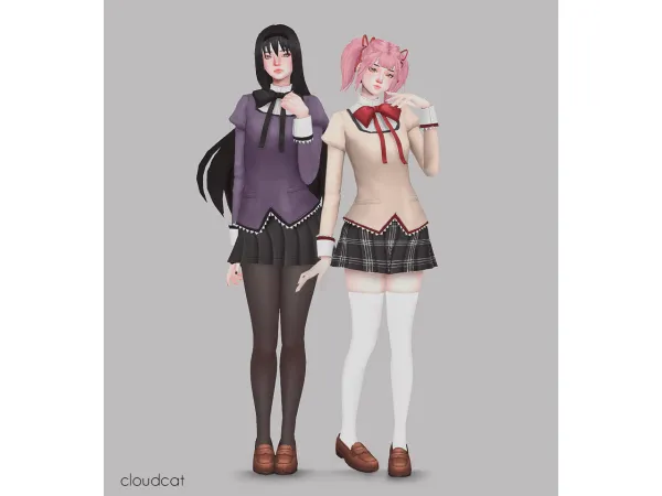 Maxis Match Madoka Magica School Uniform - The Sims 4 Custom Content