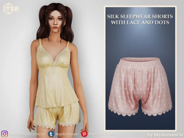 Alpha Silk sleepwear shorts with lace and dots in 8 colors - The Sims 4 Custom Content