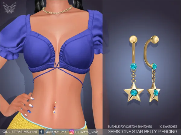 Alpha Gemstone Star Belly Piercing (left brow ring) - The Sims 4 Custom Content