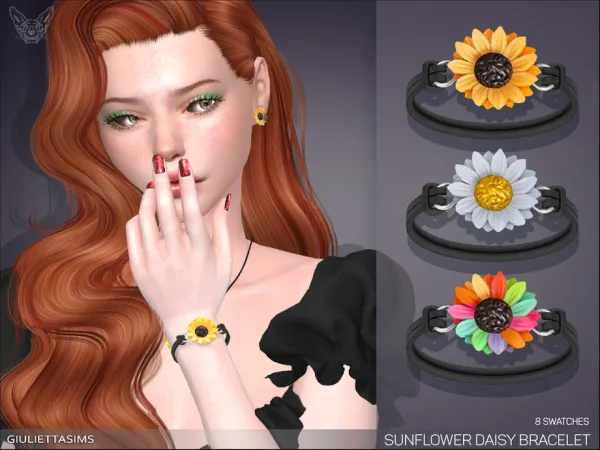 Alpha Sunflower Daisy Jewelry by Feyona - The Sims 4 Custom Content