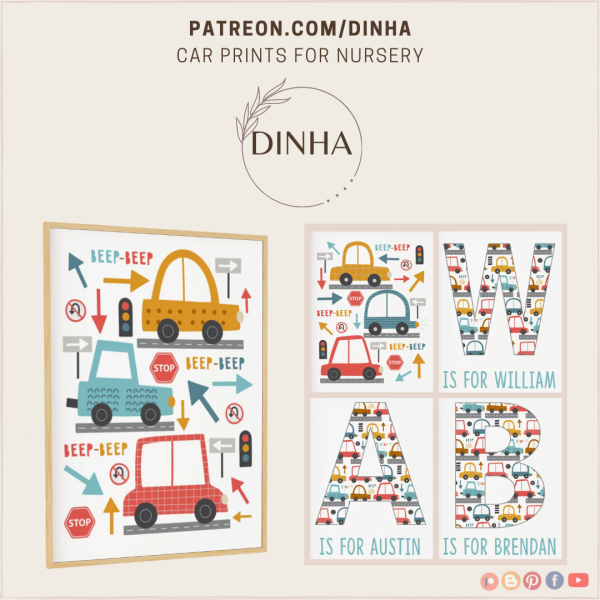 Mix Car Prints for Nursery FREE by dinhagamer - The Sims 4 Custom Content
