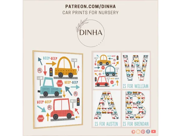 Mix Car Prints for Nursery FREE - The Sims 4 Custom Content
