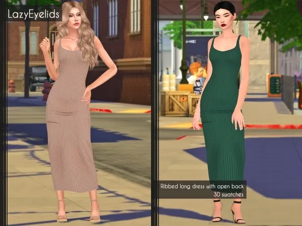 Alpha Ribbed long dress with open back - The Sims 4 Custom Content