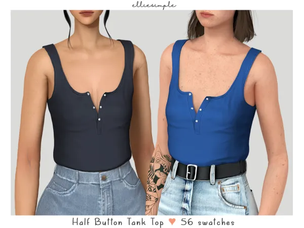 Alpha elliesimple half button tank top (early access) - The Sims 4 Custom Content