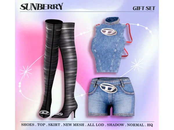 Alpha [SUNBERRY]GIFT SET_Logo denim Clothes shoes 2332(Early access) by SUNBERRY - The Sims 4 Custom Content