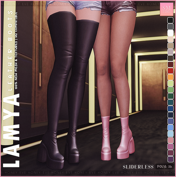 Alpha HONEY Lamya Leather Boots by smsims - The Sims 4 Custom Content