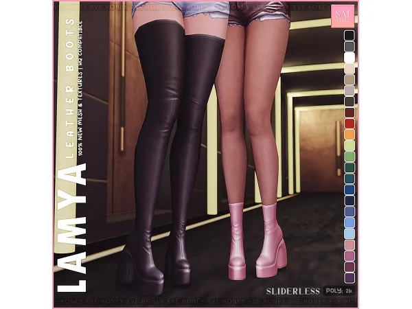 Alpha HONEY Lamya Leather Boots by SM Sims - The Sims 4 Custom Content