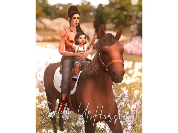 Maxis Match Giddy Up Horsie 7 group poses with Horse - The Sims 4 Custom Content