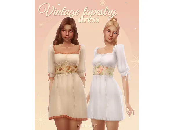 Maxis Match Vintage tapestry dress by Miiko - The Sims 4 Custom Content