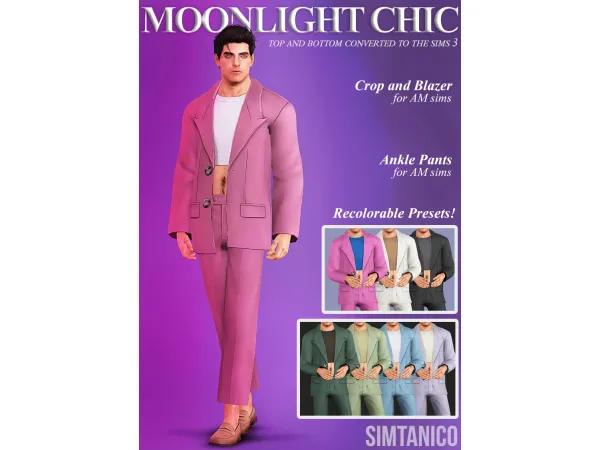 Moonlight Chic Blazer Crop and Ankle Pants converted to - The Sims 3 Custom Content